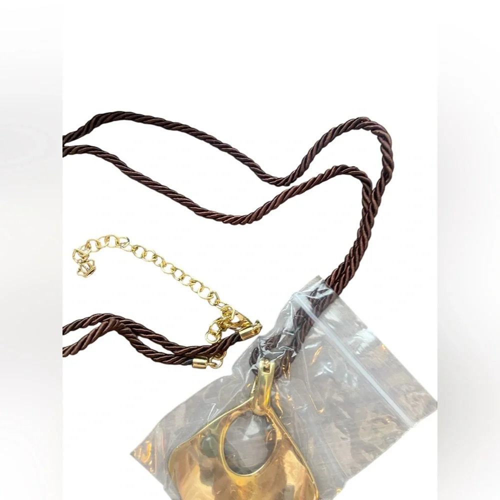 NWT Premier Designs Gold Tone Pendant Corded Necklace